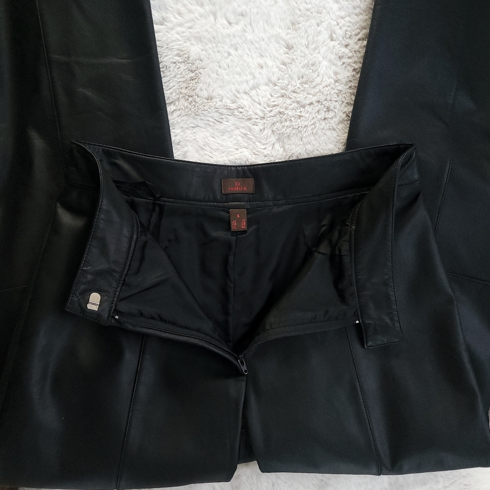 Vintage Danier Y2K Patchwork High Rise Wide Straight Leg Crop Leather Pants - Picture 3 of 10